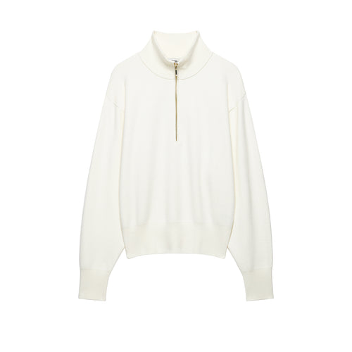 Damen Cropped Oversize-Strickpullover mit halbem Metallreißverschluss und Funnelkragen Echoarchiv