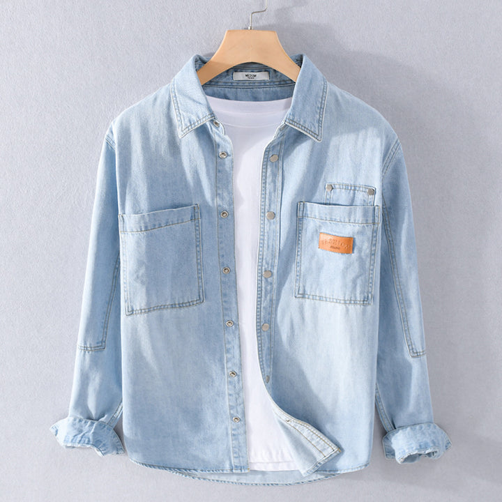 Herren Vintage-Jeanshemdjacke im Overshirt-Look mit Druckknöpfen und Kontrastnähten Echoarchiv