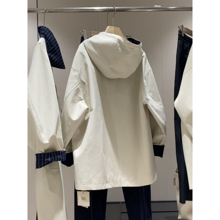Unisex Oversized utilitarischer Trenchcoat mit kontrastiertem Innenfutter und Kapuze Echoarchiv