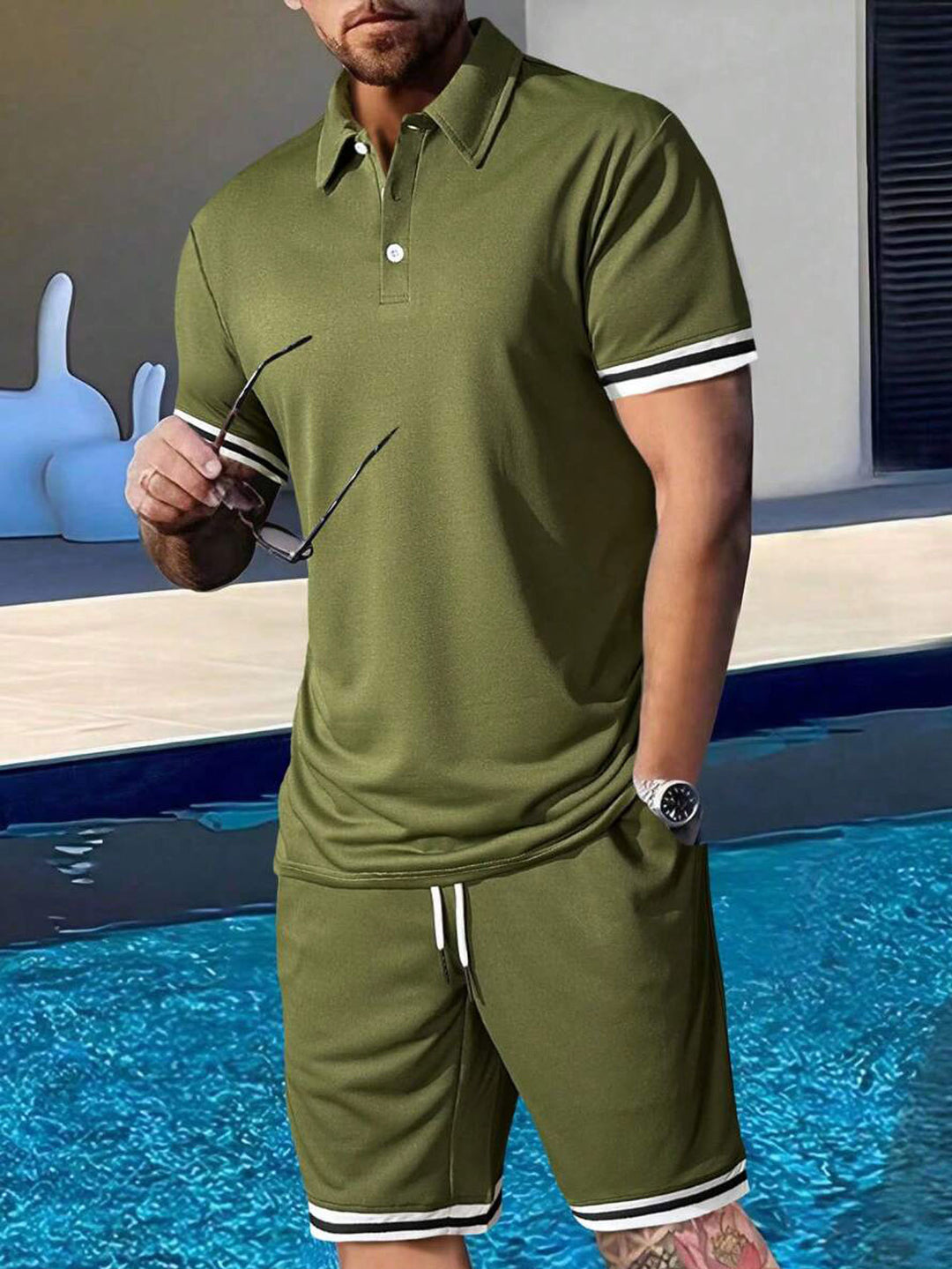 Herren sportliches Polo-Shirt und Shorts Set mit modernem Schnitt Echoarchiv
