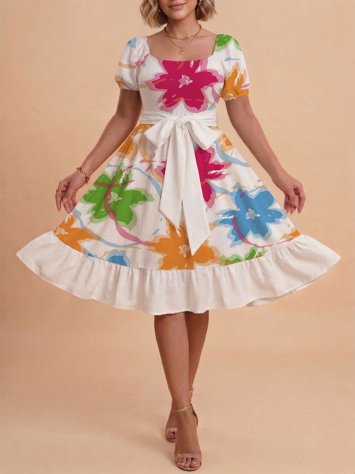 Damen Midikleid mit verspieltem Druck und tailliertem Schnitt Echo Archiv