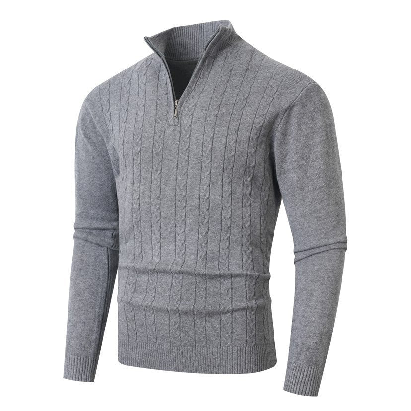 Herren nan gerippter Halbzip-Pullover mit Zopfmuster, Stehkragen und schmaler Passform Echo Archiv