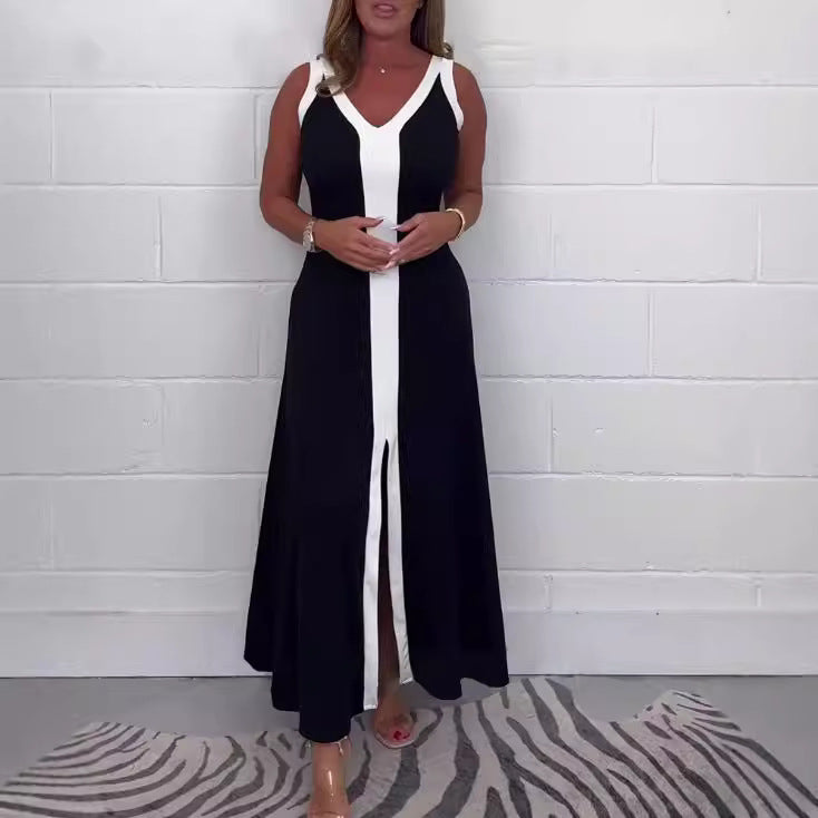 Damen nan tailliertes V-Ausschnitt-Bahnenkleid mit kontrastierender Mittelpasse und mittigem Frontschlitz Echo Archiv