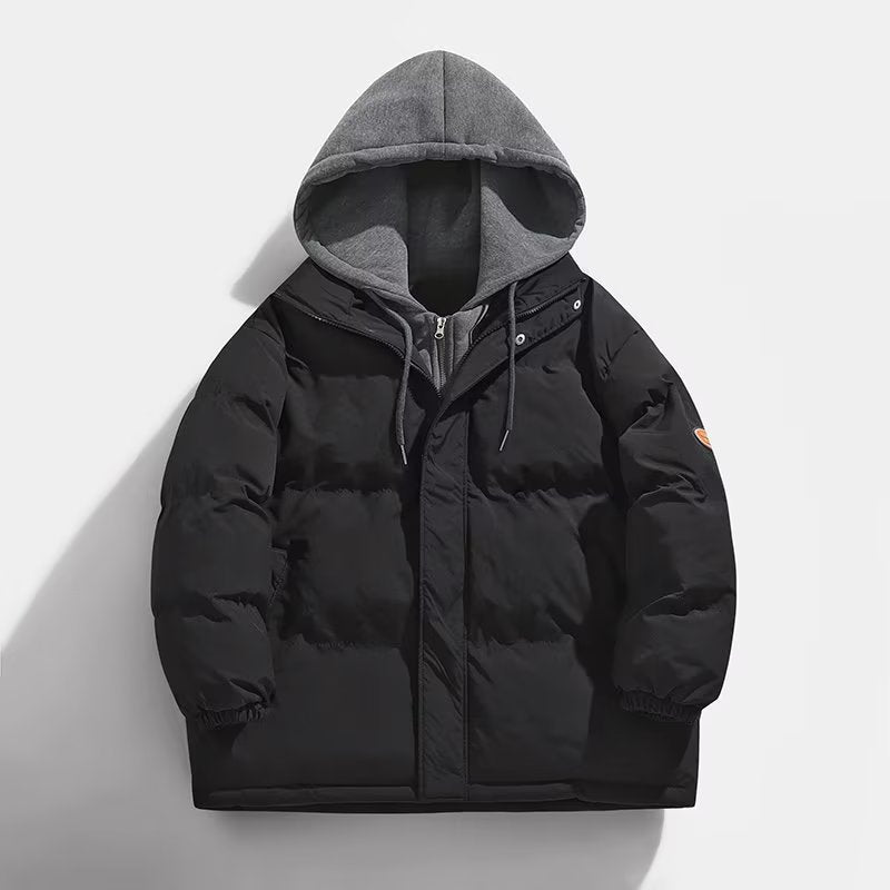 Herren Gepolsterte Winter-Steppjacke mit zweilagiger Kapuze und elastischen Bündchen Echoarchiv