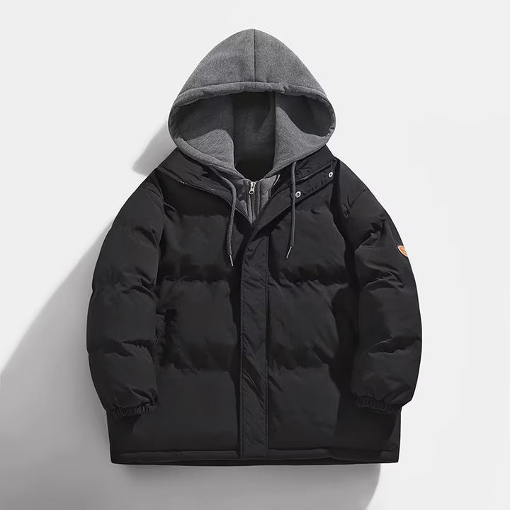 Herren Gepolsterte Winter-Steppjacke mit zweilagiger Kapuze und elastischen Bündchen Echoarchiv