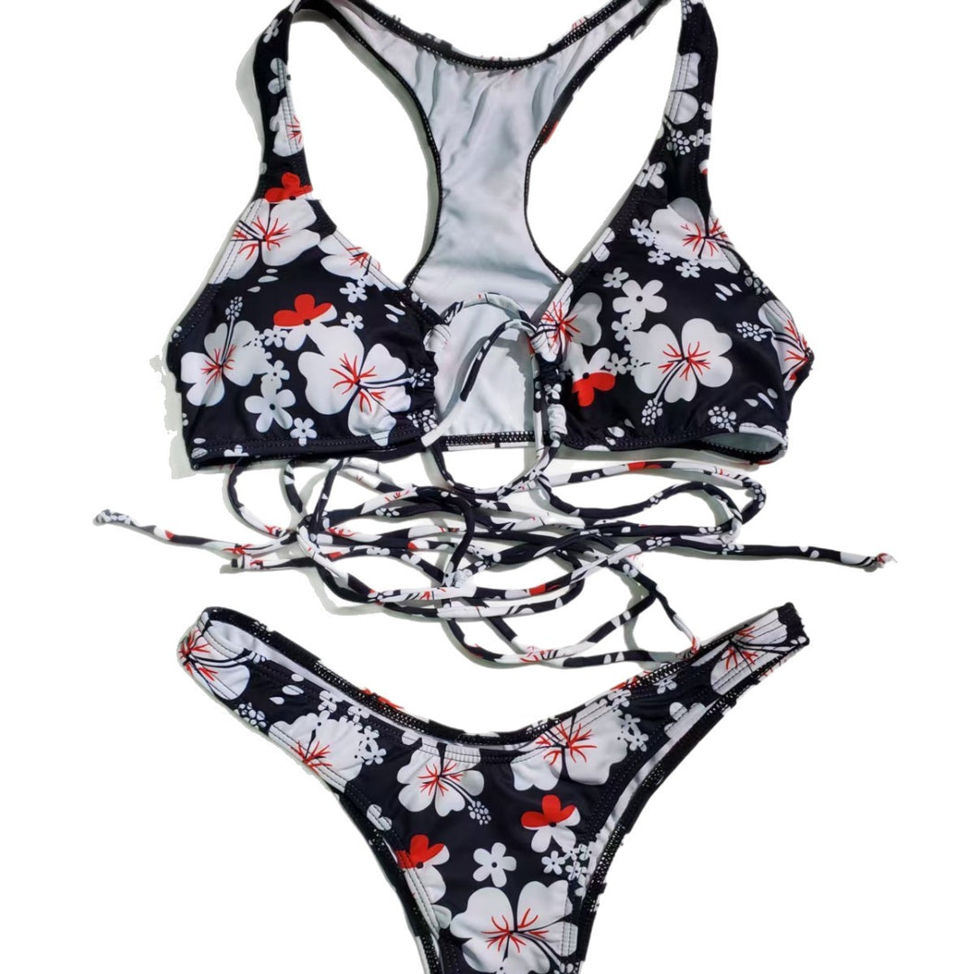 Damen Triangel-Bikini mit aufregendem Schnür-Design und Blumenmuster Echo Archiv
