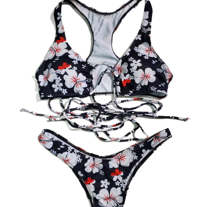 Damen Triangel-Bikini mit aufregendem Schnür-Design und Blumenmuster Echo Archiv