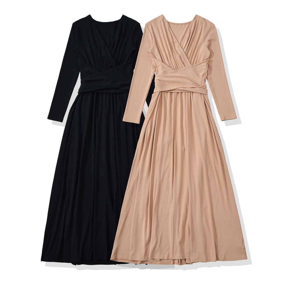 Damen Maxi-Wickelkleid mit taillierter Wickelpartie und langen Ärmeln Echoarchiv