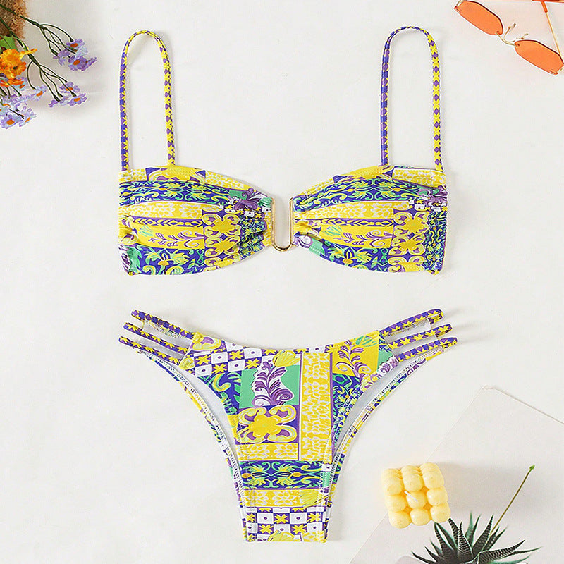 Damen Bandeau-Bikini mit raffinierten Rüschendetails und elegantem Muster Echo Archiv