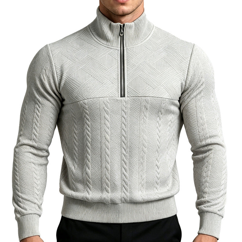Herren Strickpullover mit halbem Reißverschluss und Zopfmuster Echoarchiv