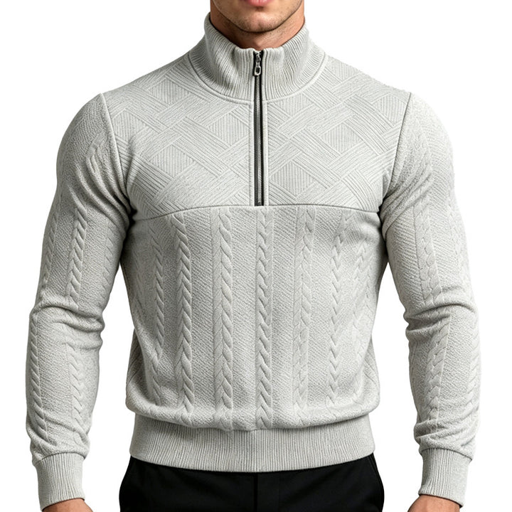 Herren Strickpullover mit halbem Reißverschluss und Zopfmuster Echoarchiv