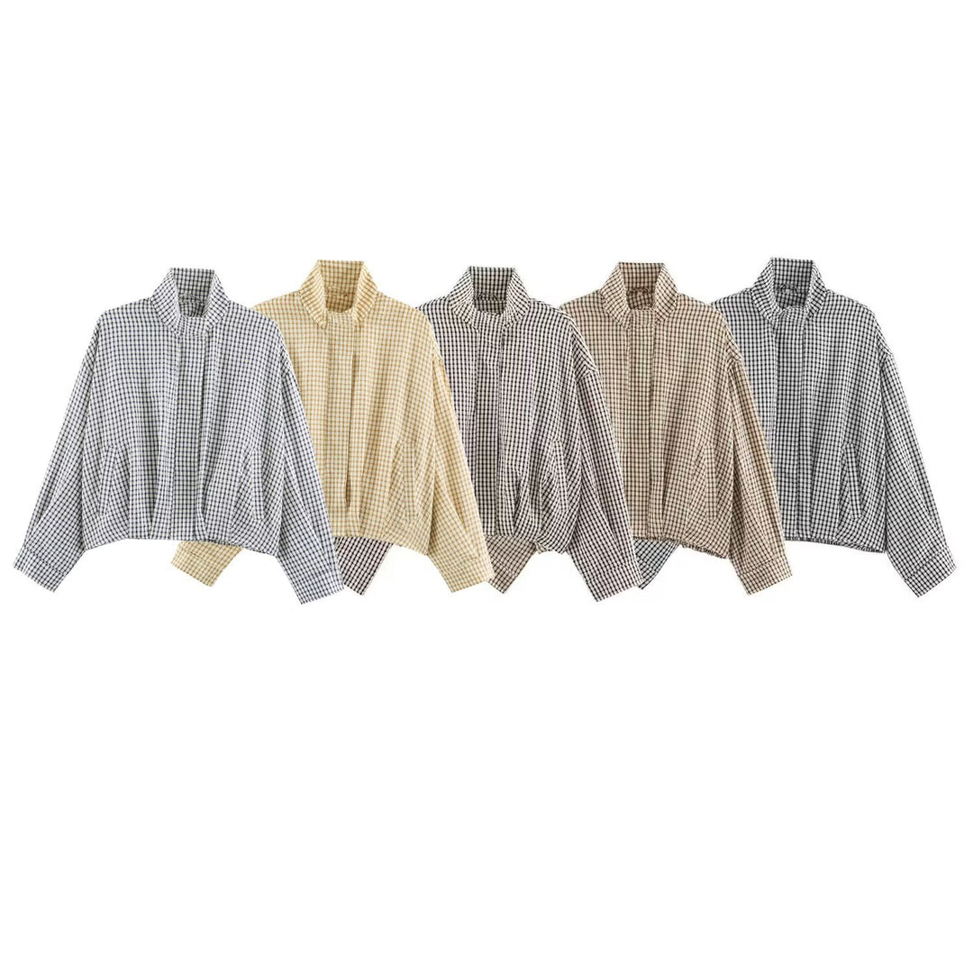 Damen Karo-Übergangsjacke im Oversize-Cropped-Schnitt mit hohem Stehkragen Echo Archiv