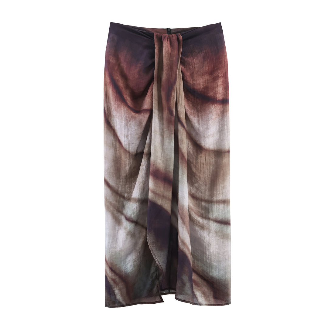Damen fließender Maxirock mit Drapierung am Bund und floralem Aquarellprint – Valéora