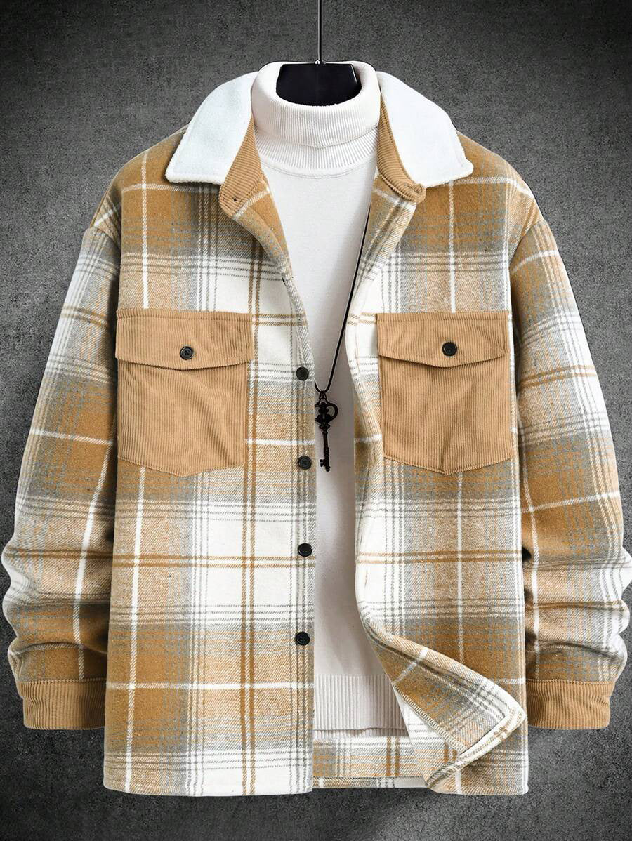 Herren Karo-Flanelljacke mit zwei Brusttaschen und weichem Kragen Echoarchiv
