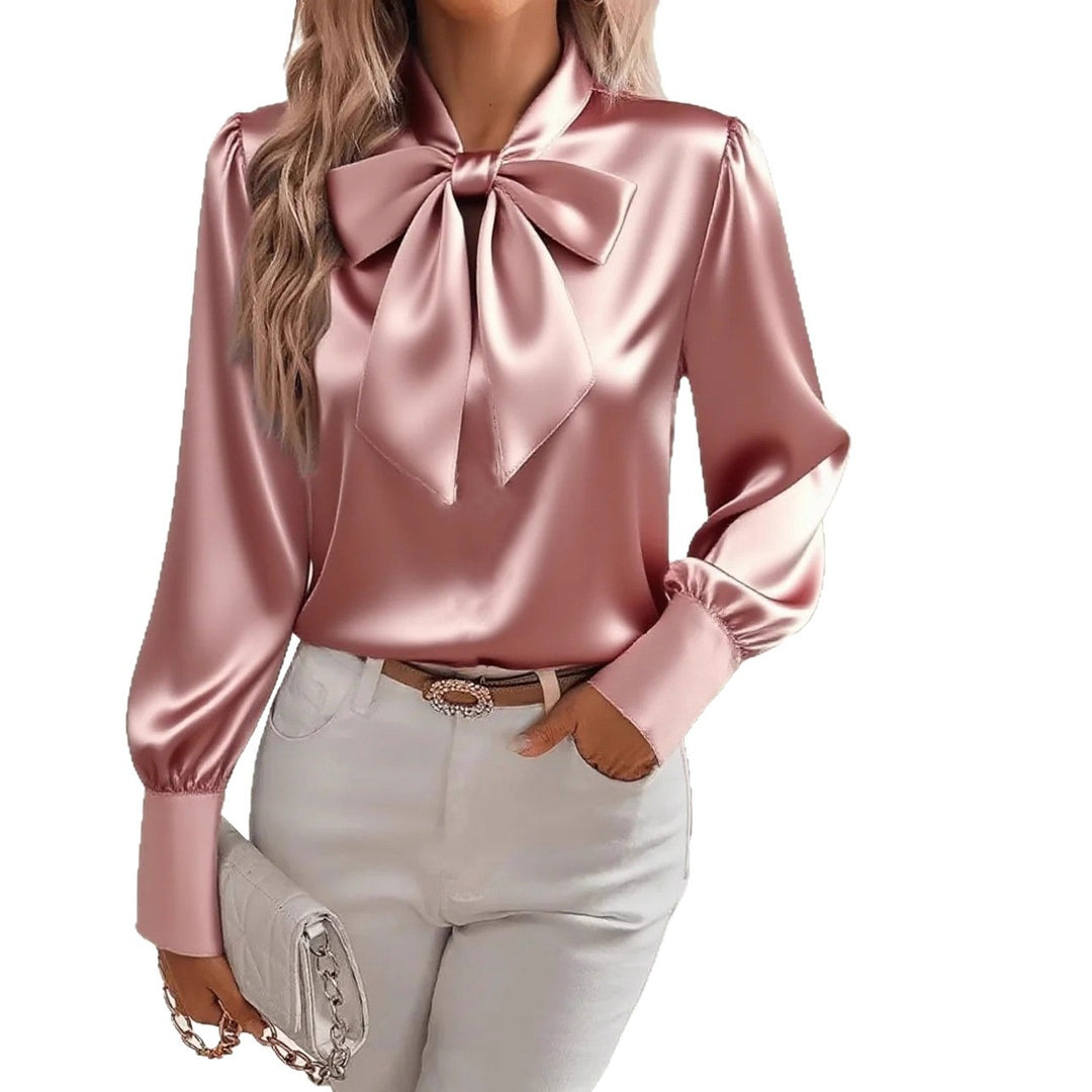Damen elegante Satinbluse mit Schleifenkragen und Puffärmeln Echo Archiv