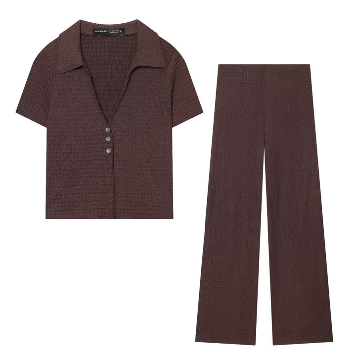 Damen Hochbundhose mit weitem Schnitt und lässiger Textur Echo Archiv