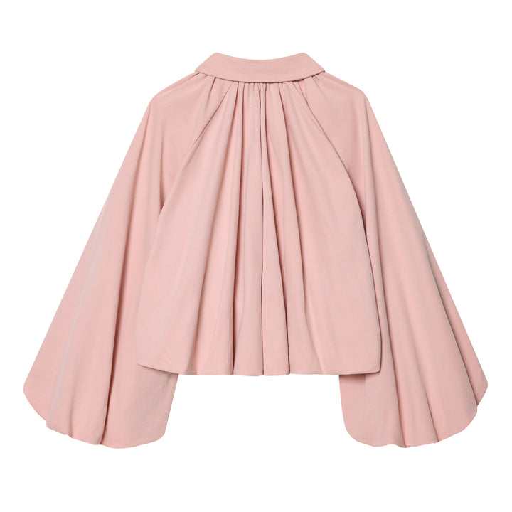 Damen weite Plissee Capejacke mit Umlegekragen Reißverschluss und elastischem Saum – Célinea