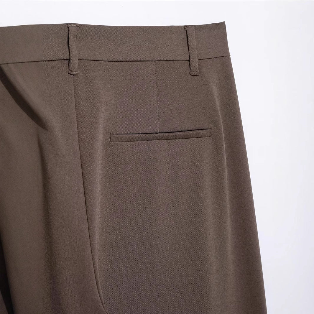 Damen elegante Wide-Leg Anzughose mit hoher Bundhöhe, präzisen Bügelfalten und verdeckter Knopfleiste – Avélisse