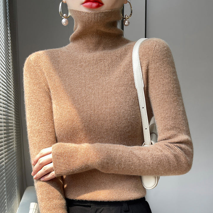 Damen Schmaler Rollkragenpullover aus Kaschmir‑Mix mit extralangem Ärmelabschluss Echoarchiv
