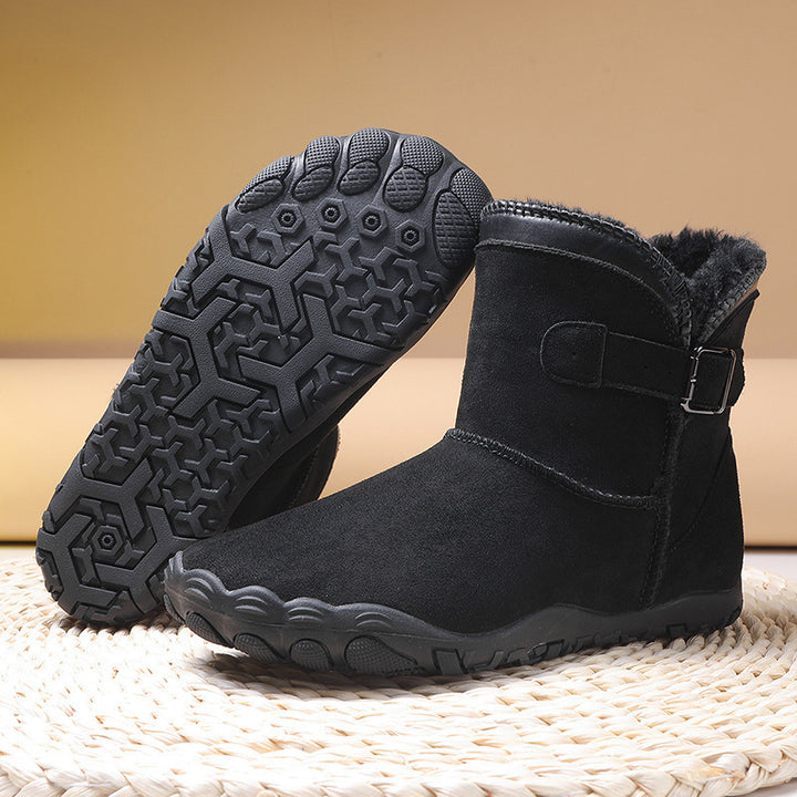 Damen Winterstiefelette mit Kunstfellfutter, rutschfester Profilsohle und verstellbarem Schnallenriemen – Lioré