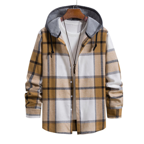 Herren Karohemdjacke mit integriertem Kapuzenpullover und bequemen Knopfdetails Echoarchiv