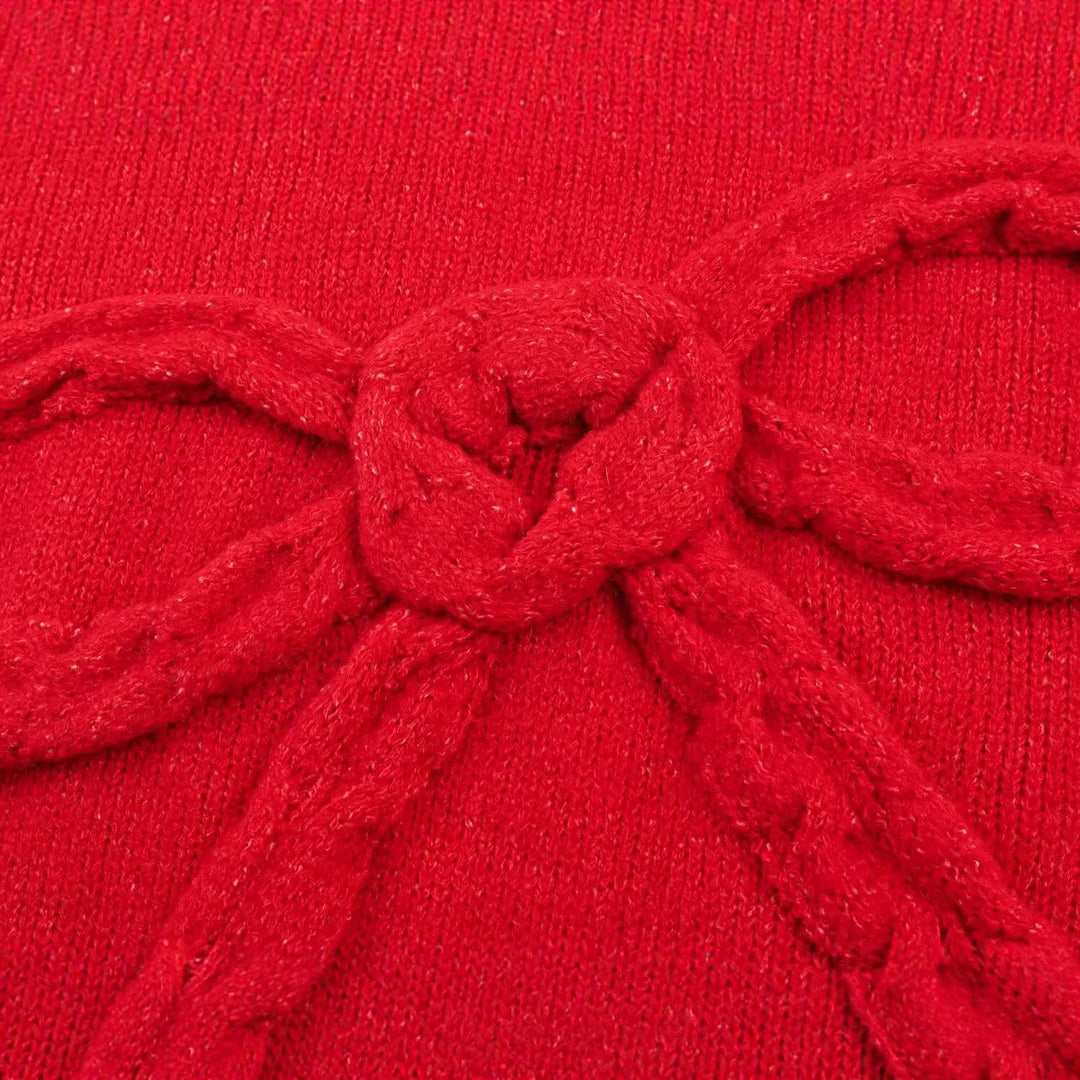 Damen Grobstrick-Pullover mit geflochtenem Schleifenapplikation Echoarchiv
