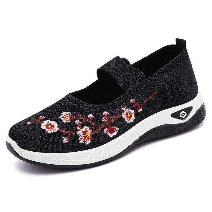 Damen nan bestickter Komfort-Ballerina mit elastischem Mary-Jane-Riemen, atmungsaktivem Strickoberteil und stoßdämpfender EVA-Keilsohle Echo Archiv