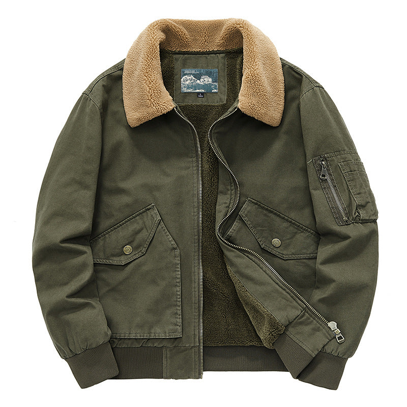 Men's sherpa-lined cotton canvas aviator jacket with zip sleeve pocket – Taviero