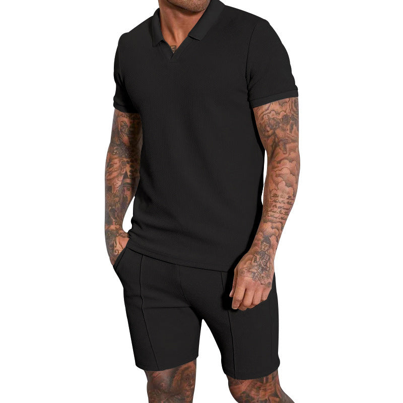 Herren Poloshirt mit strukturiertem Gewebe und shorts Echoarchiv