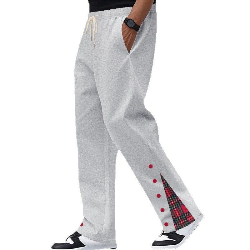 Herren Relaxed-Fit Jogginghose mit Karo-Seitenpasse, Druckknopfleiste & Kordelzug – Sorevano