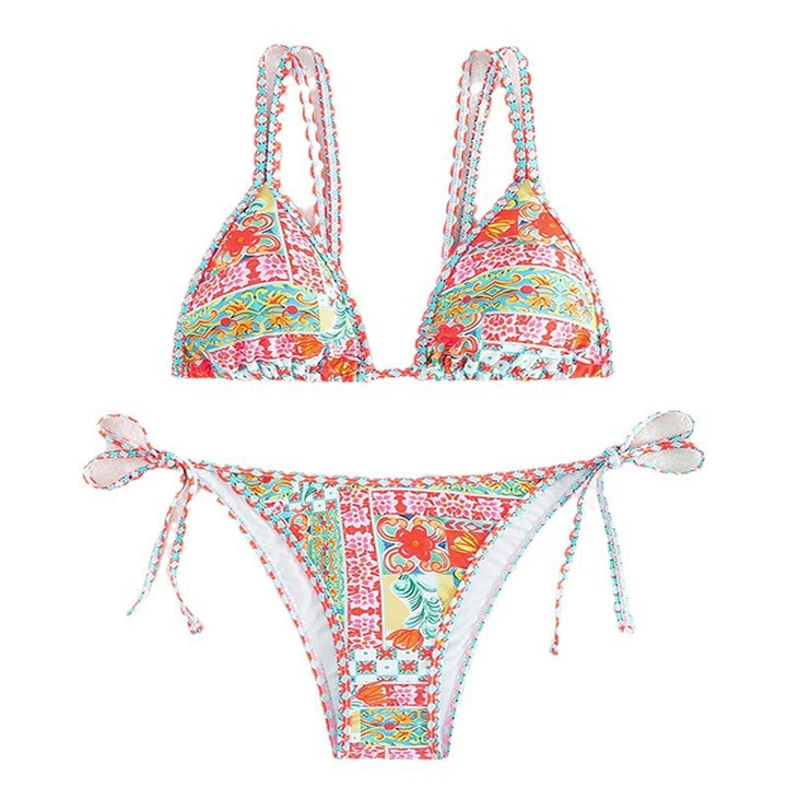 Damen Triangel-Bikini mit raffinierten Schnürdetails und floralem Druck Echo Archiv
