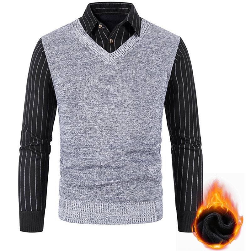 Herren Thermo-gefütterte V-Ausschnitt Strickweste mit Rippbündchen Echo Archiv