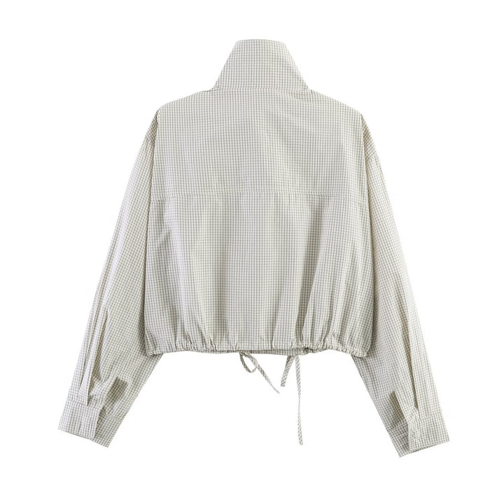 Damen Gekürzte karierte leichte Blousonjacke mit Stehkragen, Tunnelzugsaum und verdeckter Knopfleiste Echo Archiv