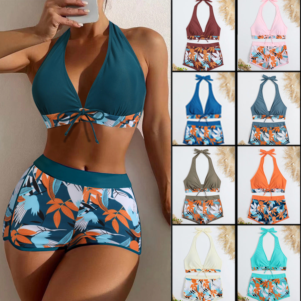 Damen Sportliches Bikini-Set mit verstellbarem Haltertop und Shorts Echo Archiv
