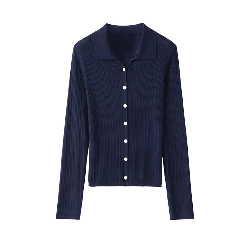 Damen Feinstrick-Cardigan mit Rippenstruktur, Knopfleiste und Polokragen Echo Archiv
