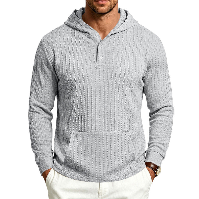 Herren Strukturiertes Kapuzen-Henley-Pullover mit Kängurutasche und Zopfstruktur Echoarchiv