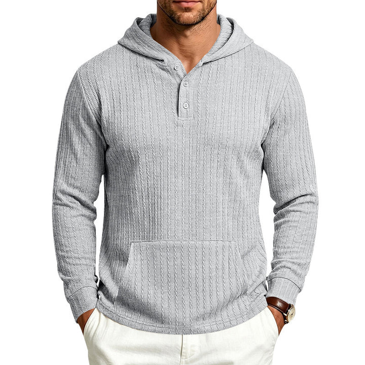 Herren Strukturiertes Kapuzen-Henley-Pullover mit Kängurutasche und Zopfstruktur Echoarchiv