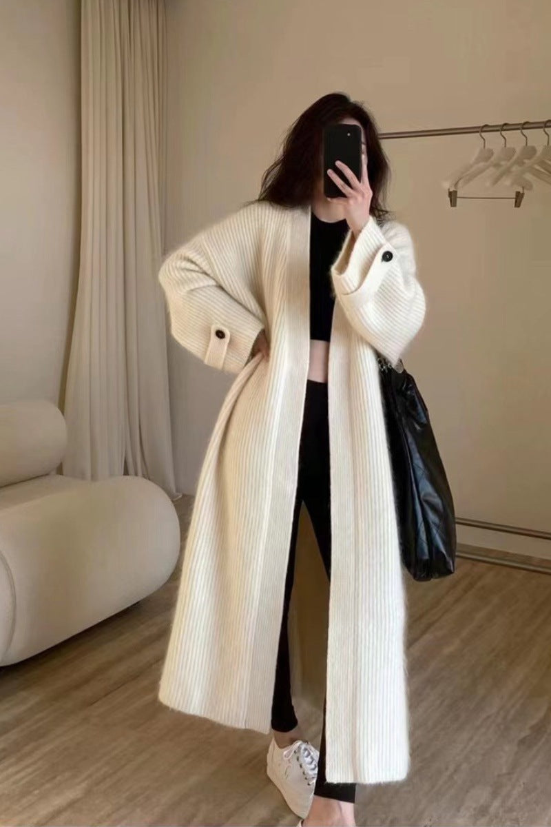 Damen Maxi-Longcardigan aus weichem Rippenstrick mit breiten Manschetten Echoarchiv