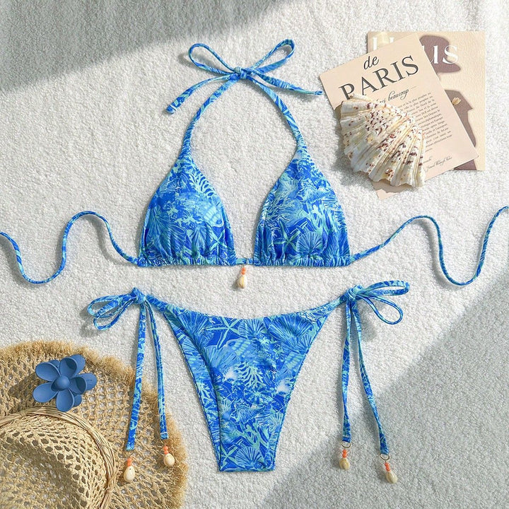 Damen Triangel-Bikini mit tropischem Muster und verspielten Bindebändern Echo Archiv