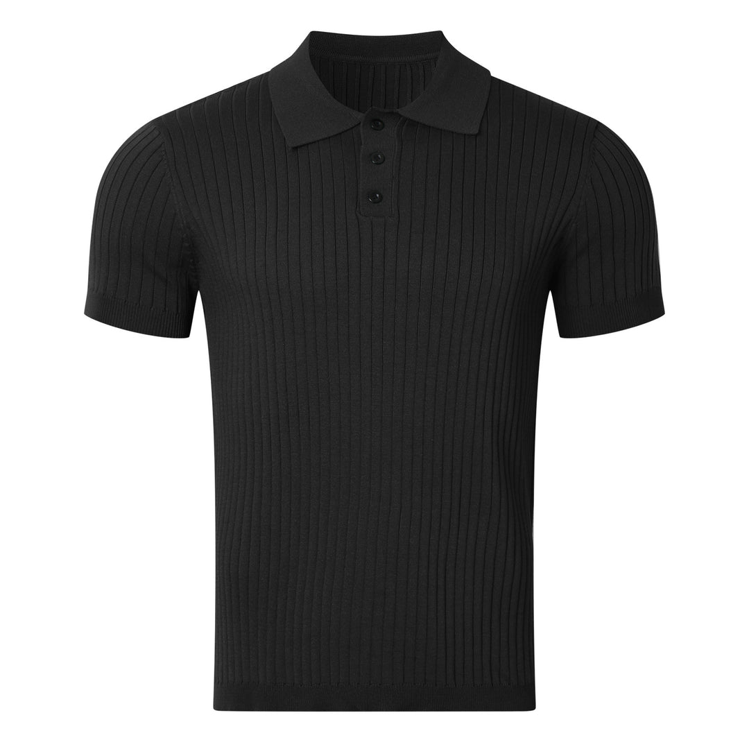 Herren nan schmal geschnittenes geripptes Poloshirt aus Feinstrick mit Kurzarm und Polokragen Echo Archiv