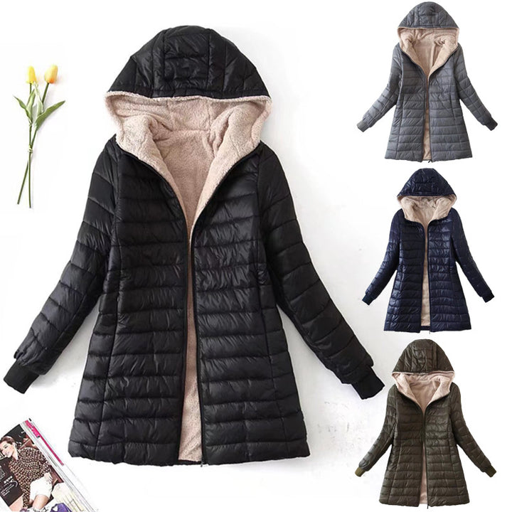 Damen nan gesteppter Steppmantel mit Teddyfutter, taillierter Silhouette und Kapuze Echo Archiv