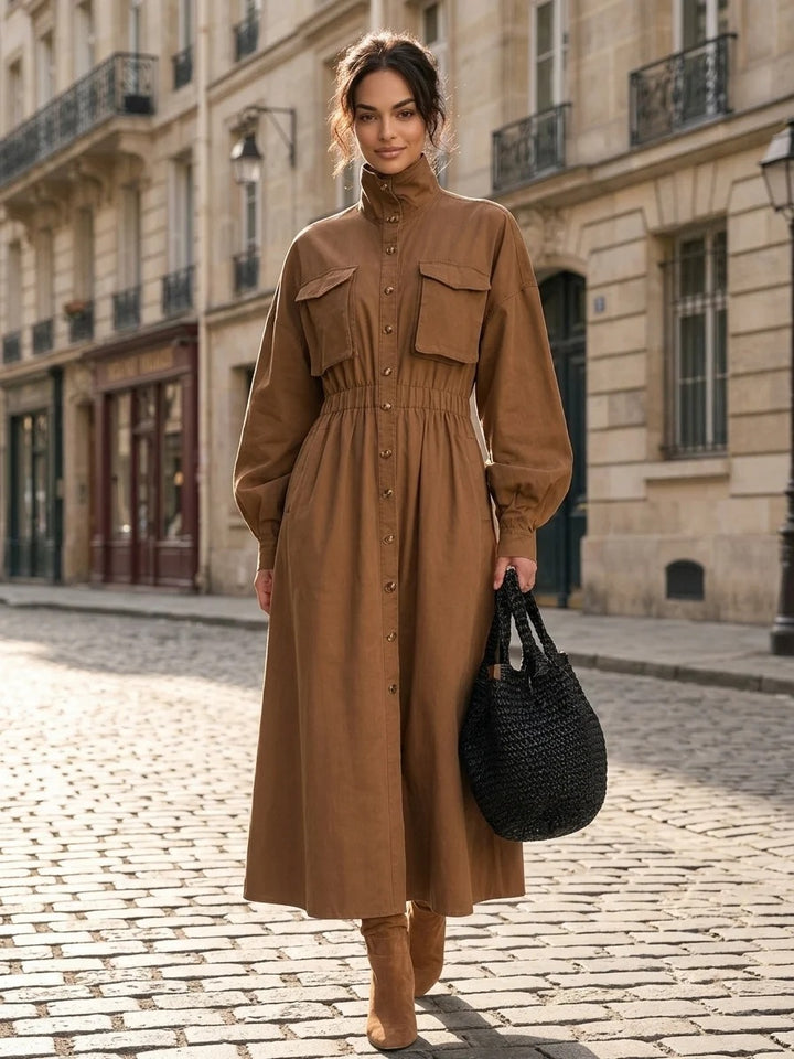 Damen Elegantes Hemdkleid mit Taschen und Taillengürtel Echo Archiv
