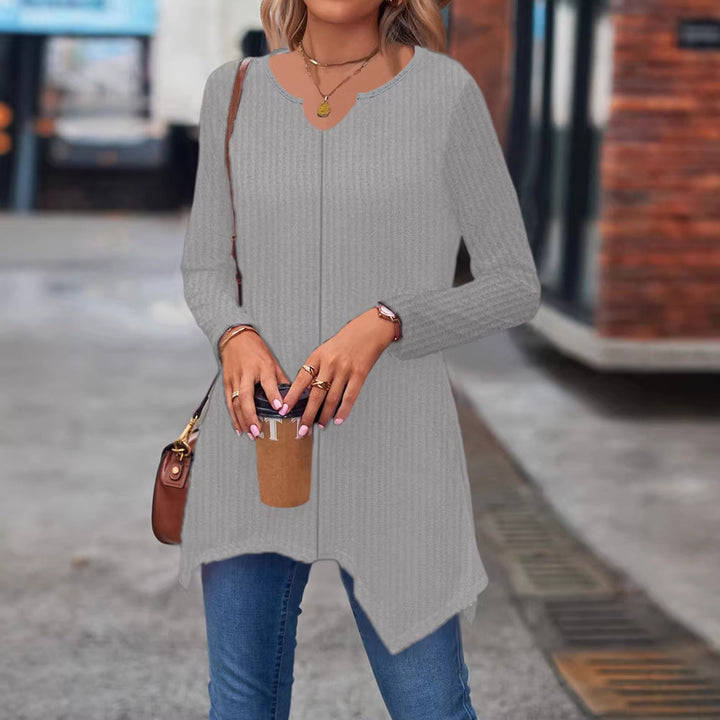 Damen Ripp Longsleeve Tunika mit asymmetrischem Saum Echoarchiv