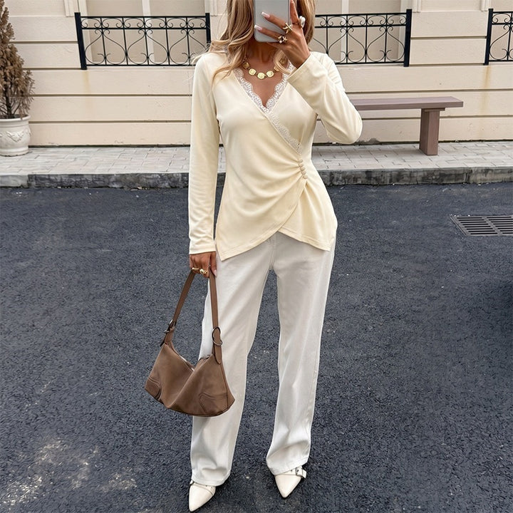 Damen Elegante Wickelbluse mit Spitzendetails Echo Archiv