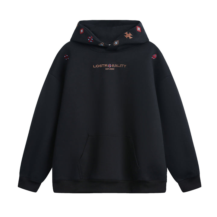 Unisex Oversize Kapuzenpullover mit bestickter Kapuze und Kängurutasche Echo Archiv