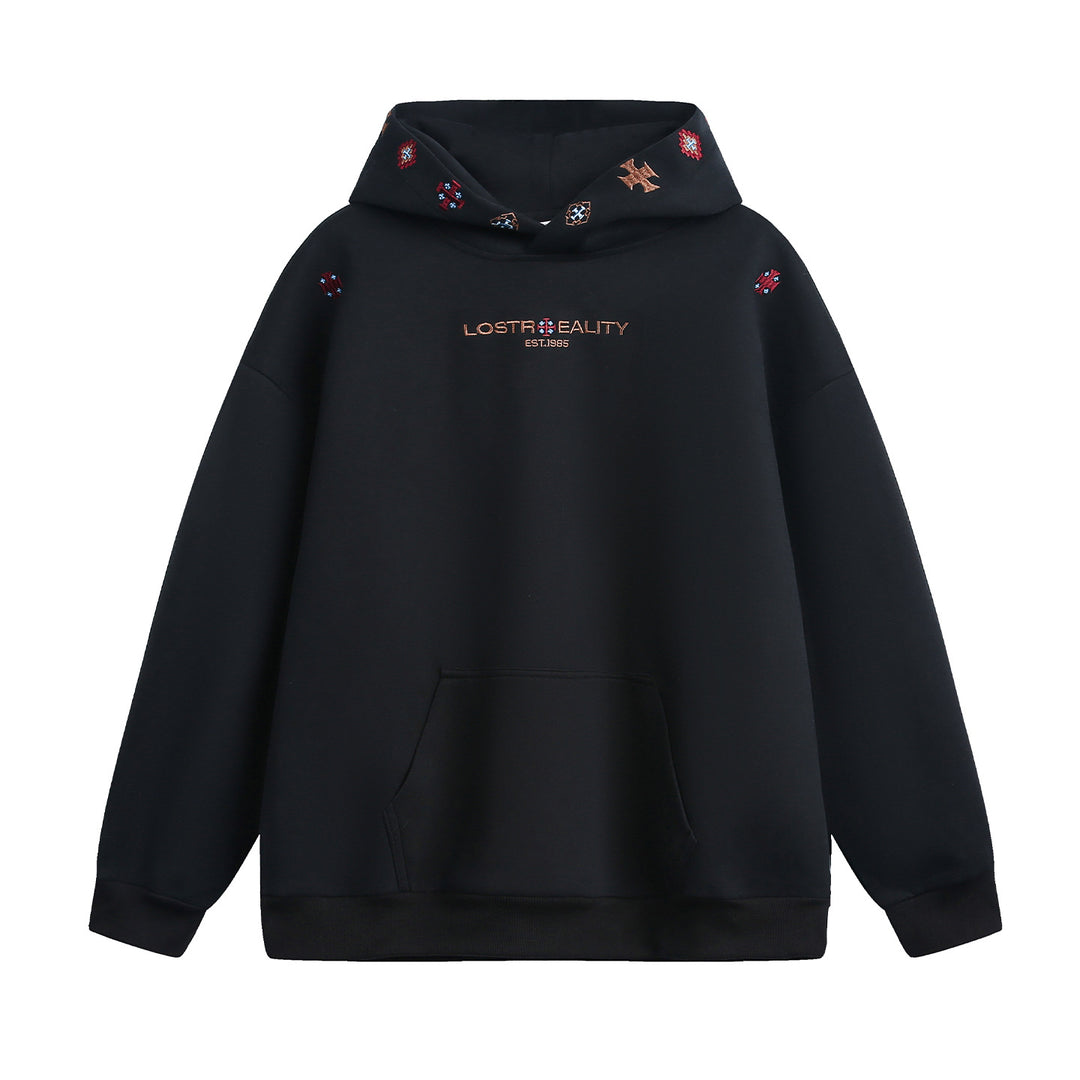 Unisex Oversize Kapuzenpullover mit feiner Logo- und Motivstickerei sowie Kängurutasche Echo Archiv