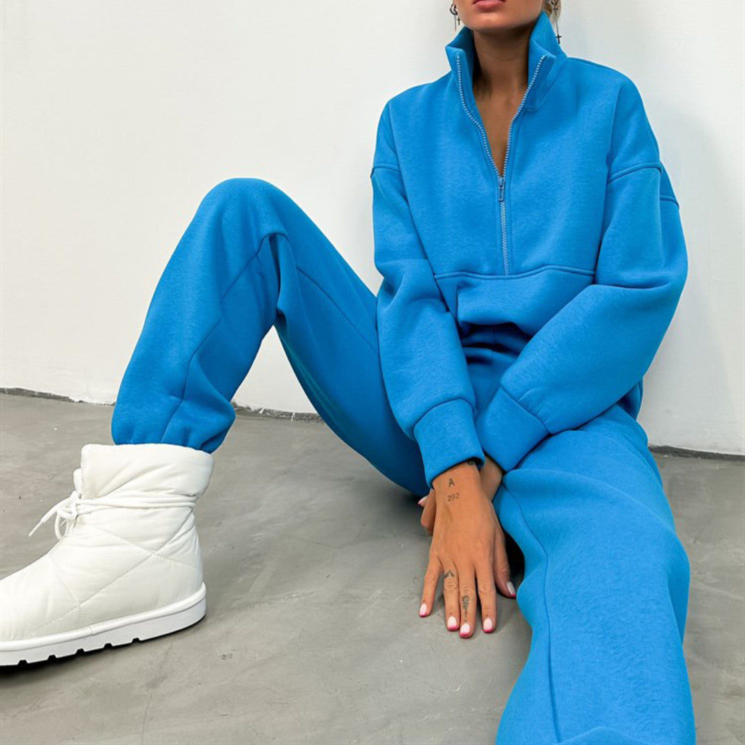 Damen nan cropped Half-Zip Fleece-Set zweiteilig mit hohem Bund und elastischen Bündchen Echo Archiv