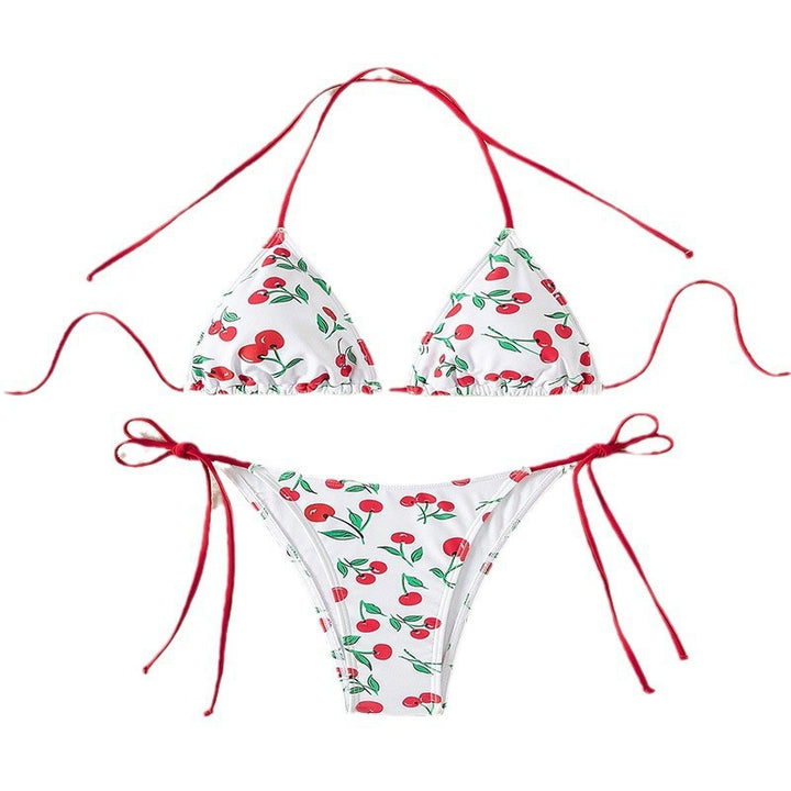 Damen Triangel-Bikini mit Krawattenverschluss und verspieltem Kirschdesign Echo Archiv