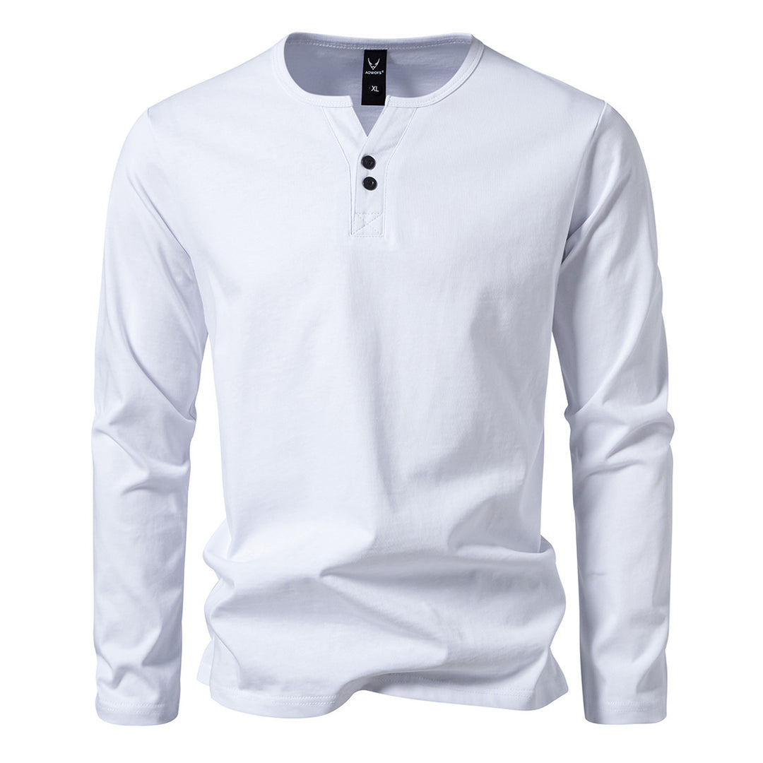 Herren Langes Baumwoll-Henleyshirt mit verdeckter Knopfleiste und körpernaher Passform Echo Archiv