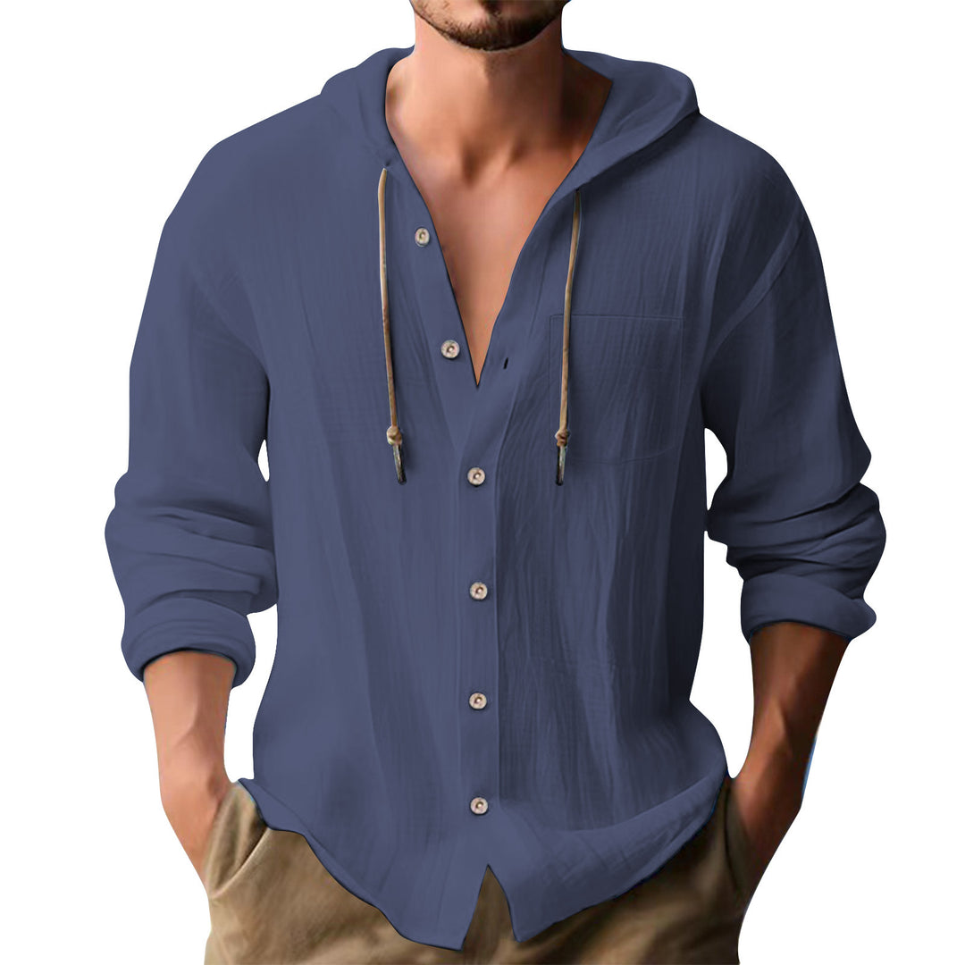 Herren lässiges Kapuzenshirt mit Knopfleiste und praktischen Taschen Echoarchiv